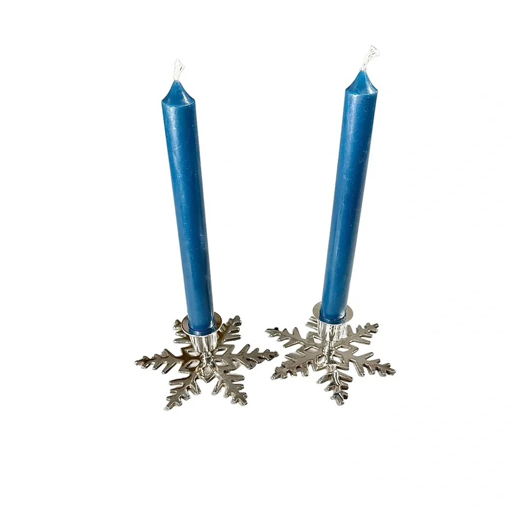 Silver plated snowflake candlestick holders, Christmas candle holder